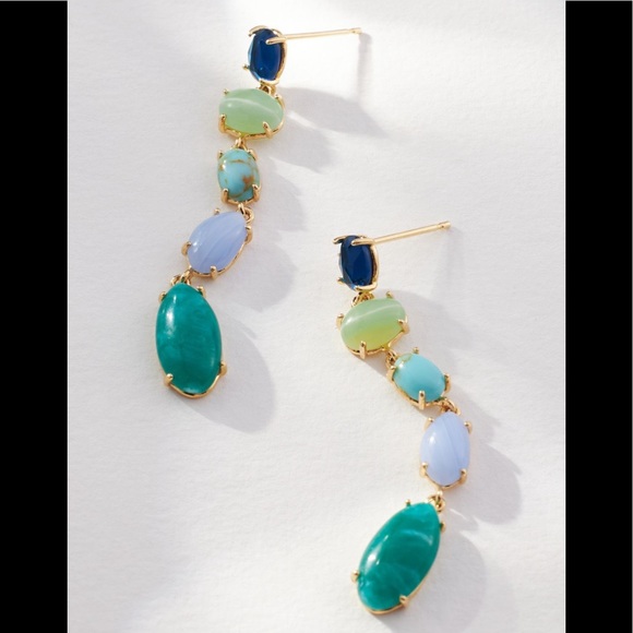 NWT Anthropologie Blue/Green Gem Drop Earrings! - Picture 1 of 4